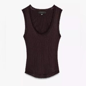 Zara Ribbed Knit Top Chocolate Brown Fitted Minimal Chic, L